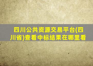 四川公共资源交易平台(四川省)查看中标结果在哪里看